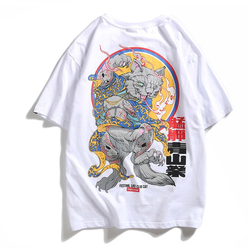 Yakuza Cat Printed Hip Hop Streetwear Loose Tees for unisex - wanahavit