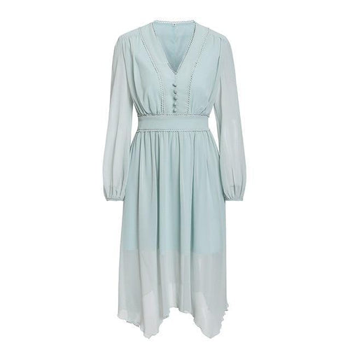 Load image into Gallery viewer, Elegant Mint Green Long Sleeve Chiffon Dress-women-wanahavit-Green-S-wanahavit
