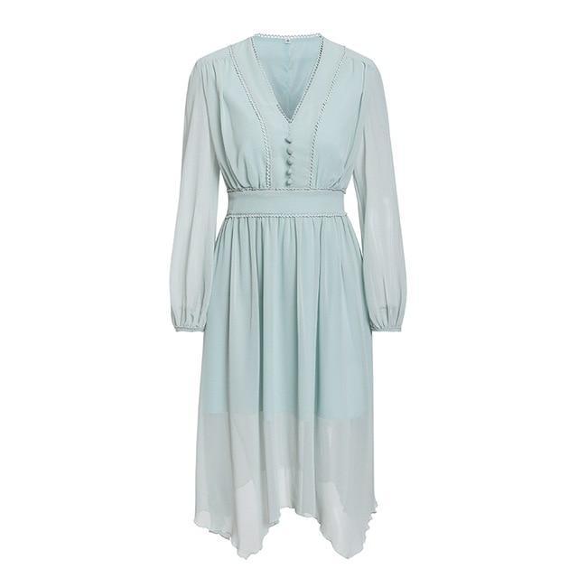 Elegant Mint Green Long Sleeve Chiffon Dress-women-wanahavit-Green-S-wanahavit