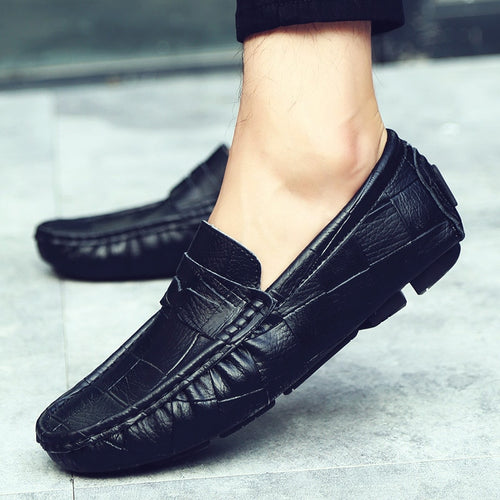 Load image into Gallery viewer, Genuine Leather Casual Slip On Moccasin Loafers-men-wanahavit-Black Loafers-6-wanahavit
