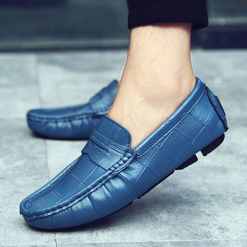 Load image into Gallery viewer, Genuine Leather Casual Slip On Moccasin Loafers-men-wanahavit-Blue Loafers-6-wanahavit
