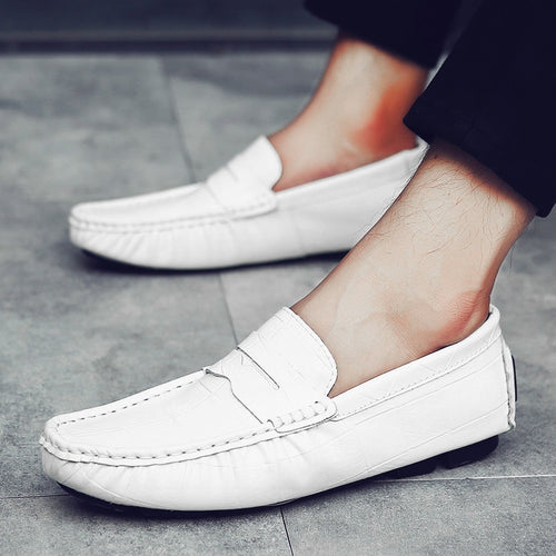 Load image into Gallery viewer, Genuine Leather Casual Slip On Moccasin Loafers-men-wanahavit-White Loafers-6-wanahavit
