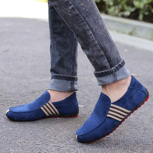 Load image into Gallery viewer, Suede Leather Loafers Striped Breathable Shoes-men-wanahavit-Blue-6.5-wanahavit

