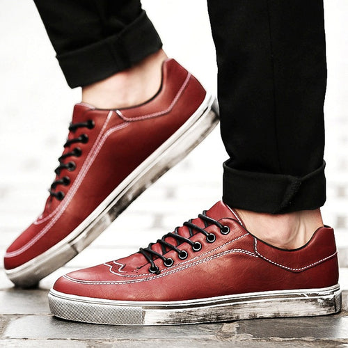 Load image into Gallery viewer, Summer Rugged Look PU Leather Lace Up Sneakers-unisex-wanahavit-Red-wine-6.5-wanahavit
