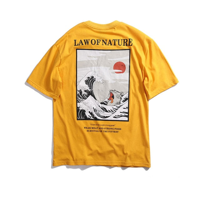 Yawning Cat Printed Hip Hop Streetwear Loose Tees-unisex-wanahavit-Yellow-Asian M-wanahavit