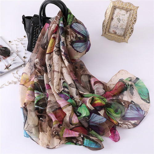 Load image into Gallery viewer, Fashion Silk Scarf Butterfly Printed Bandana Shawl #2257-women-wanahavit-khaki-wanahavit
