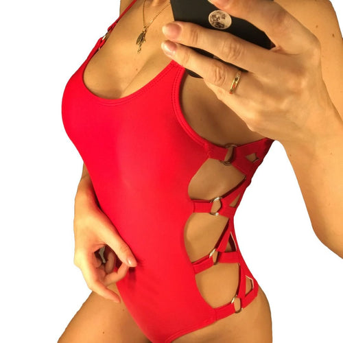 Load image into Gallery viewer, Sexy Hollow Cut Out Full Back Side Bandage Monokini-women fitness-wanahavit-Red-L-wanahavit
