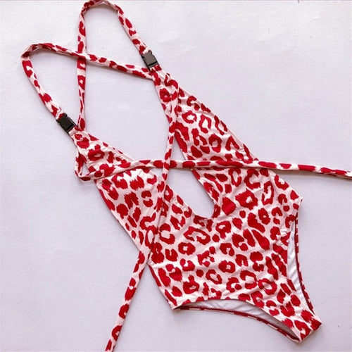 Load image into Gallery viewer, DIY Long Strap Wrap Around Skin Printed Monokini-women fitness-wanahavit-Red-L-wanahavit
