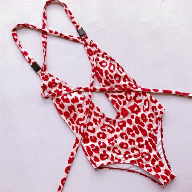 DIY Long Strap Wrap Around Skin Printed Monokini-women fitness-wanahavit-Red-L-wanahavit