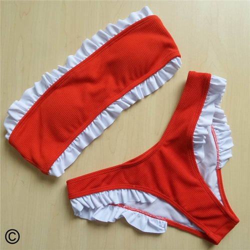 Load image into Gallery viewer, Sexy Bandeau Ruffle Strapless Bikini-women fitness-wanahavit-Red-L-wanahavit
