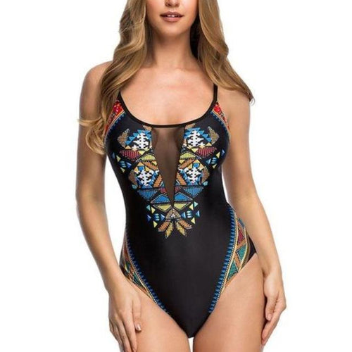 Load image into Gallery viewer, Sexy Geometric Print Lace Up Monokini-women fitness-wanahavit-Black-L-wanahavit
