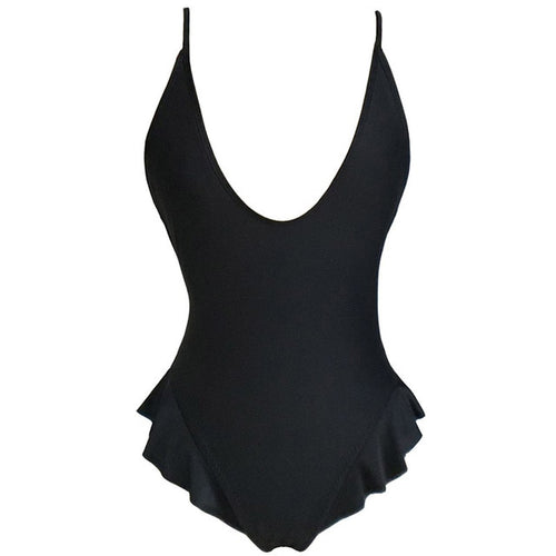 Load image into Gallery viewer, Sexy Frill Deep V Neck Bather Monokini-women fitness-wanahavit-Black-L-wanahavit
