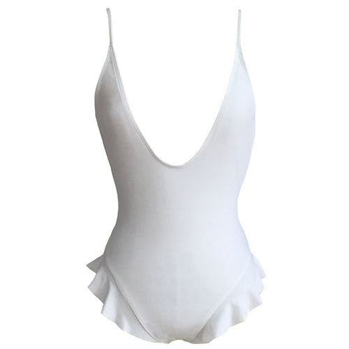 Load image into Gallery viewer, Sexy Frill Deep V Neck Bather Monokini-women fitness-wanahavit-White-L-wanahavit
