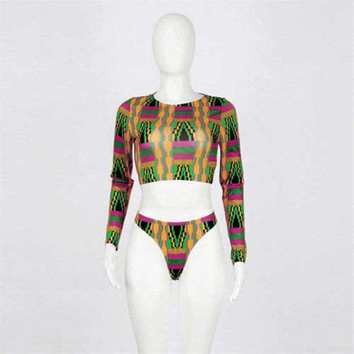 Load image into Gallery viewer, Sexy Long Sleeve Tribal Print High Waist Bikini-women fitness-wanahavit-WineGlass-L-wanahavit
