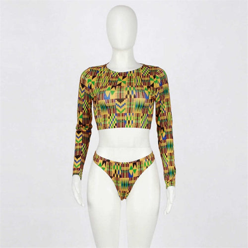 Load image into Gallery viewer, Sexy Long Sleeve Tribal Print High Waist Bikini-women fitness-wanahavit-MultiPattern-L-wanahavit
