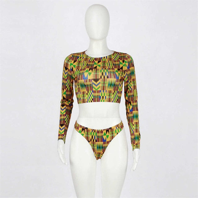 Sexy Long Sleeve Tribal Print High Waist Bikini-women fitness-wanahavit-MultiPattern-L-wanahavit