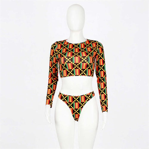 Load image into Gallery viewer, Sexy Long Sleeve Tribal Print High Waist Bikini-women fitness-wanahavit-MultiRhombus-L-wanahavit
