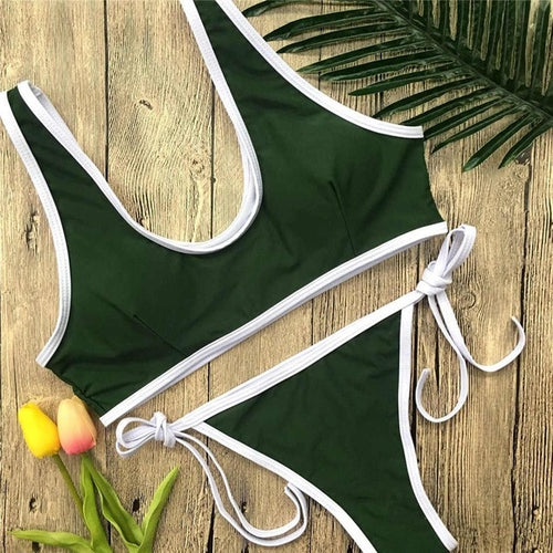 Load image into Gallery viewer, Sexy Brazilian Outline Contrast Bikini-women fitness-wanahavit-Army Green-L-wanahavit
