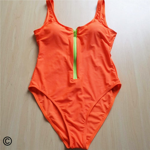 Load image into Gallery viewer, Sexy Zip Up Scoop Back Bather Monokini-women fitness-wanahavit-Orange-L-wanahavit
