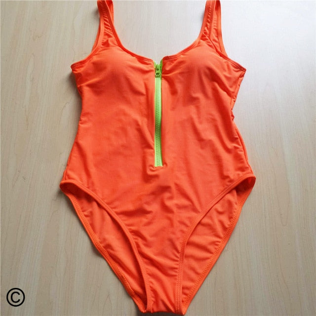 Sexy Zip Up Scoop Back Bather Monokini-women fitness-wanahavit-Orange-L-wanahavit