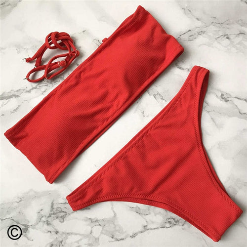 Load image into Gallery viewer, Solid Color Sexy Bandeau Bikini-women fitness-wanahavit-Red-L-wanahavit
