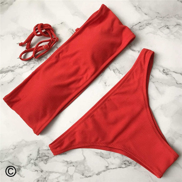 Solid Color Sexy Bandeau Bikini-women fitness-wanahavit-Red-L-wanahavit