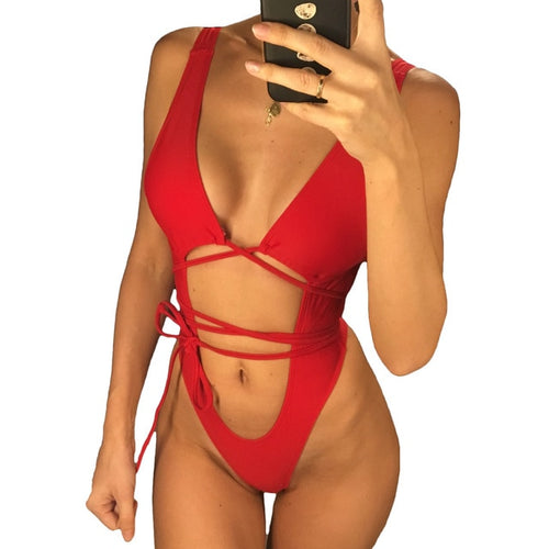 Load image into Gallery viewer, Sexy High Cut Wrap Around Thong Bather Monokini-women fitness-wanahavit-Red-L-wanahavit

