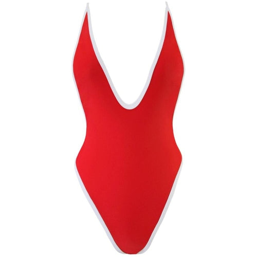 Load image into Gallery viewer, Outlined Sexy Deep V Neck Bather High Cut Backless Monokini-women fitness-wanahavit-Red-L-wanahavit
