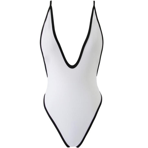 Load image into Gallery viewer, Outlined Sexy Deep V Neck Bather High Cut Backless Monokini-women fitness-wanahavit-White-L-wanahavit
