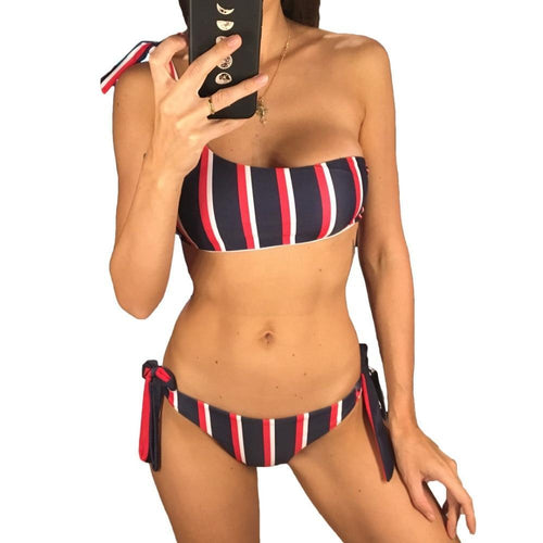 Load image into Gallery viewer, Stripe Print One Shoulder Sexy Bikini-women fitness-wanahavit-Striped-L-wanahavit
