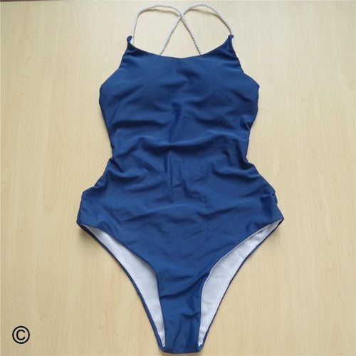 Load image into Gallery viewer, Braided Strap Crisscross Sexy Monokini-women fitness-wanahavit-Blue-L-wanahavit
