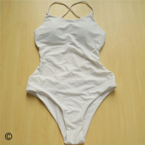 Load image into Gallery viewer, Braided Strap Crisscross Sexy Monokini-women fitness-wanahavit-White-L-wanahavit
