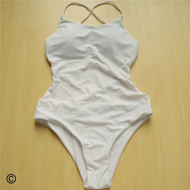 Braided Strap Crisscross Sexy Monokini-women fitness-wanahavit-White-L-wanahavit