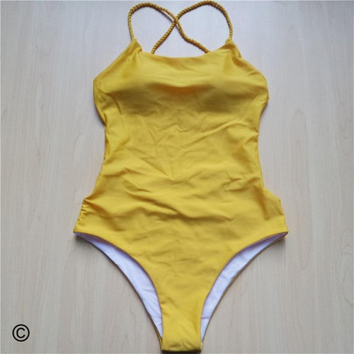 Load image into Gallery viewer, Braided Strap Crisscross Sexy Monokini-women fitness-wanahavit-Yellow-L-wanahavit
