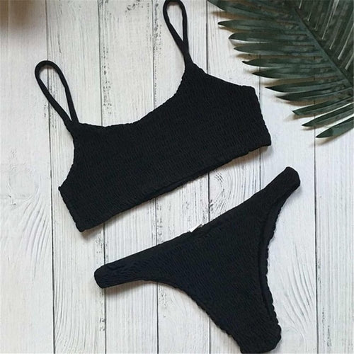 Load image into Gallery viewer, Wrinkled Sexy Solid Colored Bikini-women fitness-wanahavit-Black-M-wanahavit
