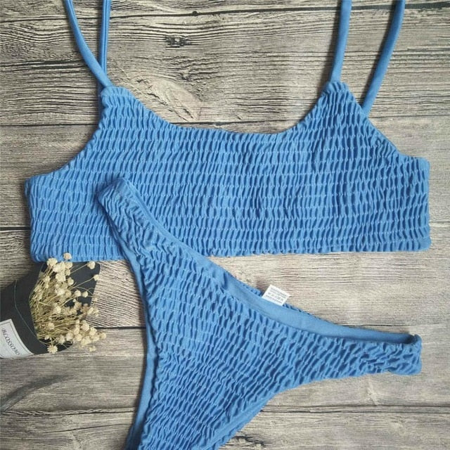 Wrinkled Sexy Solid Colored Bikini-women fitness-wanahavit-Blue-M-wanahavit