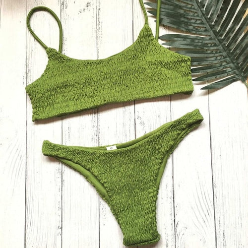 Load image into Gallery viewer, Wrinkled Sexy Solid Colored Bikini-women fitness-wanahavit-Green-M-wanahavit
