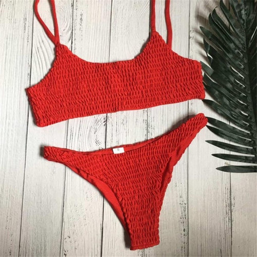 Load image into Gallery viewer, Wrinkled Sexy Solid Colored Bikini-women fitness-wanahavit-Red-M-wanahavit
