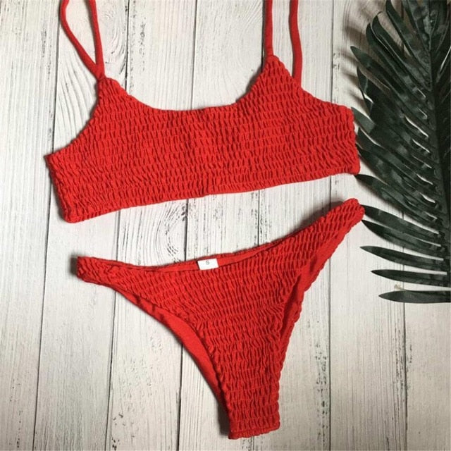 Wrinkled Sexy Solid Colored Bikini-women fitness-wanahavit-Red-M-wanahavit