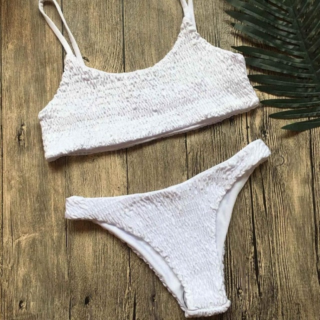 Wrinkled Sexy Solid Colored Bikini-women fitness-wanahavit-White-M-wanahavit