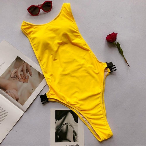 Load image into Gallery viewer, Sexy High Cut One Bather Side Buckle Monokini-women fitness-wanahavit-Yellow-L-wanahavit
