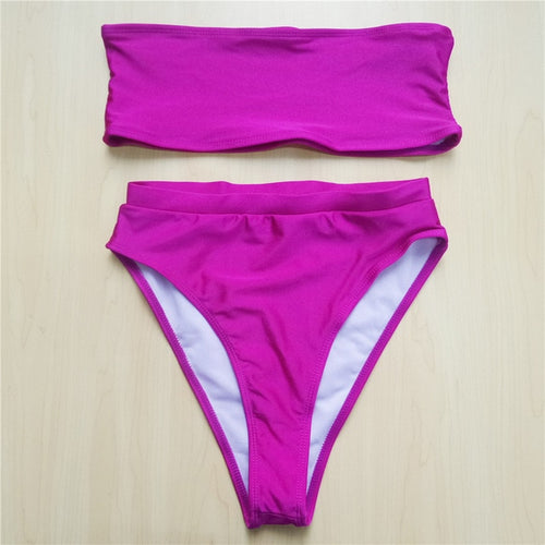 Load image into Gallery viewer, High Cut Leg Bandeau Sexy Bikini-women fitness-wanahavit-Hot Pink-L-wanahavit

