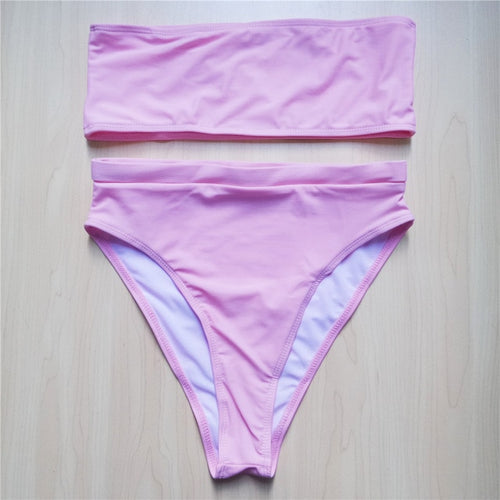 Load image into Gallery viewer, High Cut Leg Bandeau Sexy Bikini-women fitness-wanahavit-Pink-L-wanahavit
