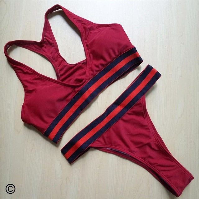 Padded Sexy Brazilian Dark Outlined Garter Bikini-women fitness-wanahavit-Red-L-wanahavit