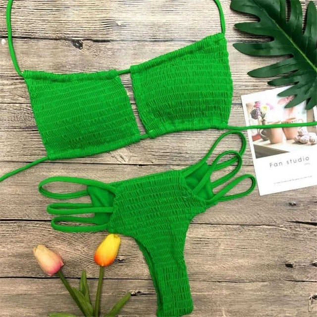 Sexy Wrinkled Stringy Brazilian Bikini-women fitness-wanahavit-Green-L-wanahavit