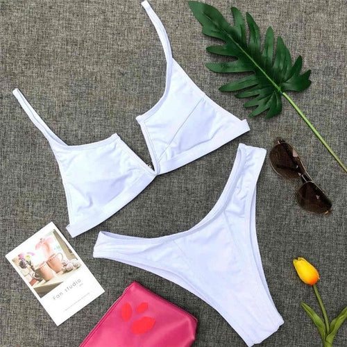 Load image into Gallery viewer, Sexy Solid Color Padded V Shape Bikini-women fitness-wanahavit-White-M-wanahavit

