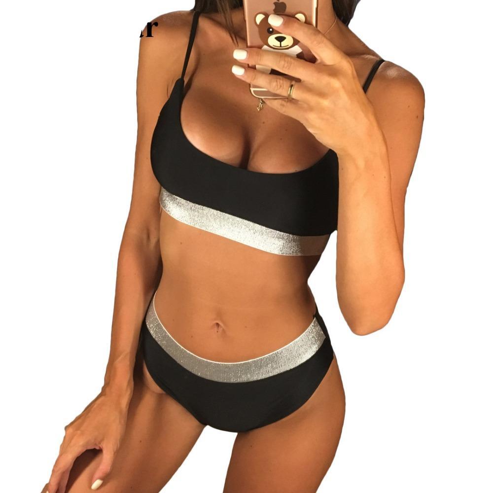 Sexy Silver Outlined High Waist Bikini-women fitness-wanahavit-Black-L-wanahavit