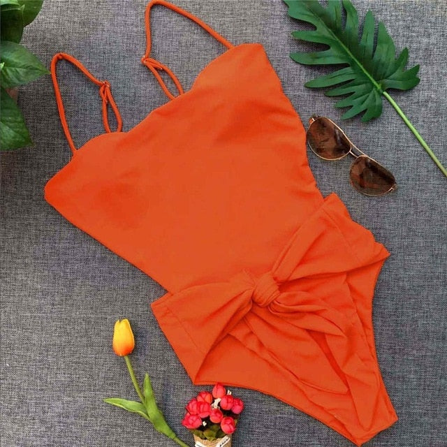 Sexy Wrap Around High Cut Bow Knot Monokini-women fitness-wanahavit-Orange-S-wanahavit