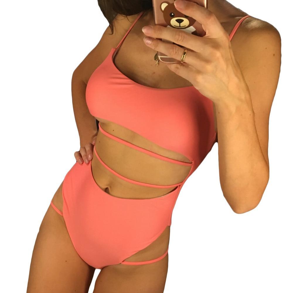 Sexy High Waist String Tummy Cut Out Monokini-women fitness-wanahavit-Pink-S-wanahavit