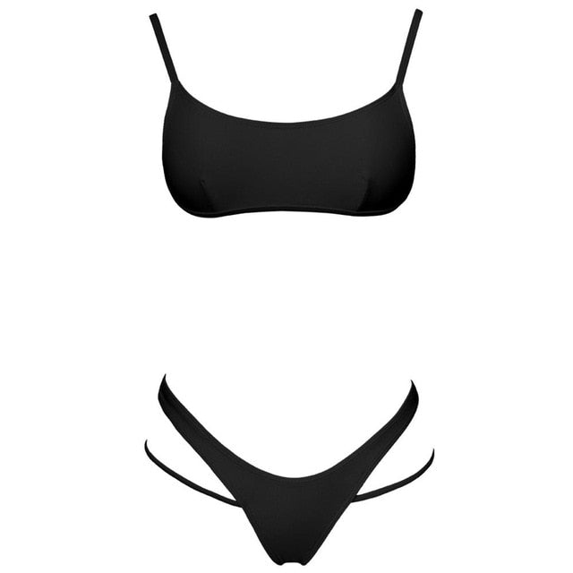 Sexy Strappy High Cut Thong Sport Bikini-women fitness-wanahavit-Black-L-wanahavit